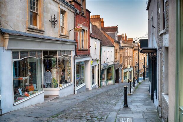 A high street in England.
